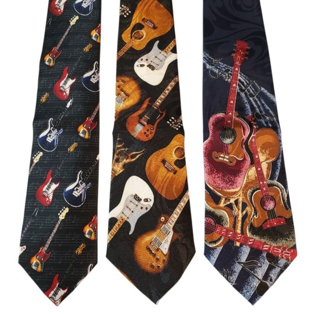 Guitars Electric Acoustic Guitar Music Ties #42A - Lot of 3 Novelty Neckties NWT
